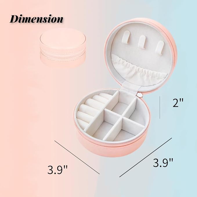 Round Small Jewelry Box Pu Leather Travel Jewelry Organizer for Women 2pcs Mini Travel Jewelry Storage Organizer Case Round for Necklace Earrings Valentine's Day Gift (Pink)
