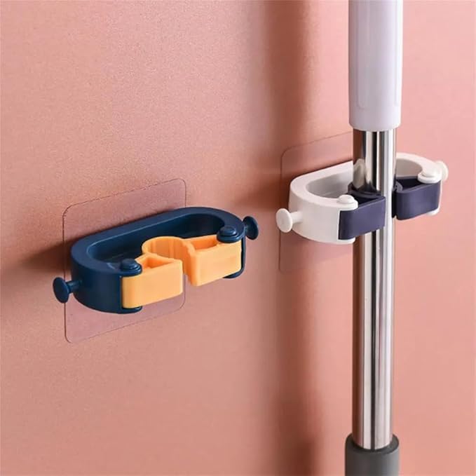 PEKMAR Mop Hanging Hook Self-adhesive Mop Rack Versatile Mop Holder Hook for Brooms Wall Mounted Mop Organizer Holder Rack,White Gray