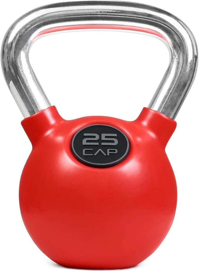 CAPHAUS Color Rubber Coated Kettlebell with Chrome Handle, Great for Cross Training, Swings, Body Workout and Muscle Exercise, Weight available: 10, 15, 20, 25, 30, 35 100, 125, 135lb Set with Rack