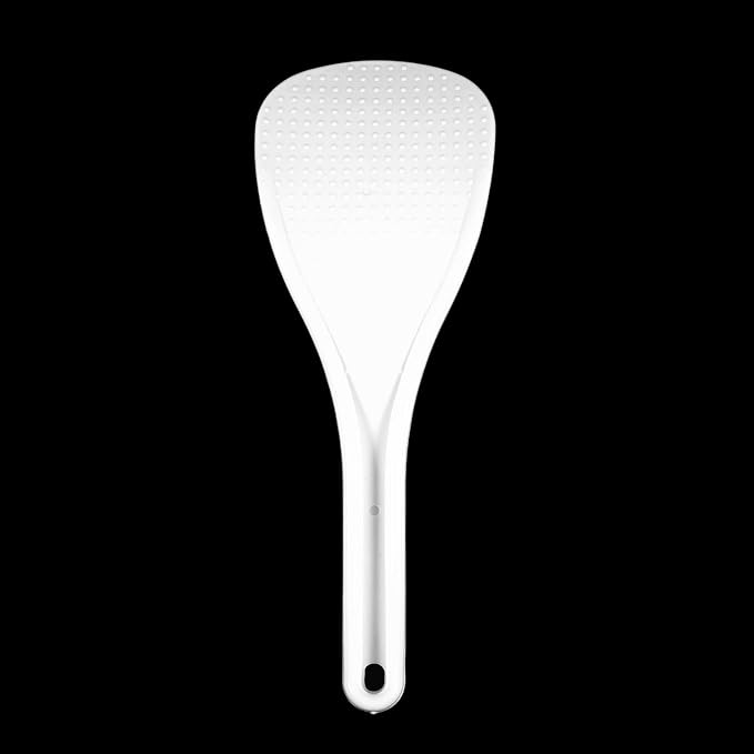 Kitchen Dotted White Plastic Flat Rice Scoop Paddle Meal Spoon