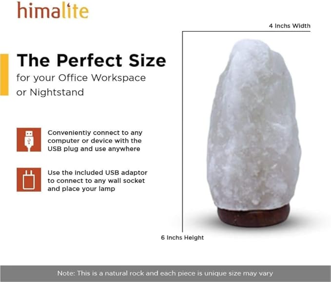 LED White-Color Changing Pure Himalayan Salt Lamp 7 Inches Tall with USB Adaptor and Wooden Base Himalite Carnival of Lights White_Salt_Lamp