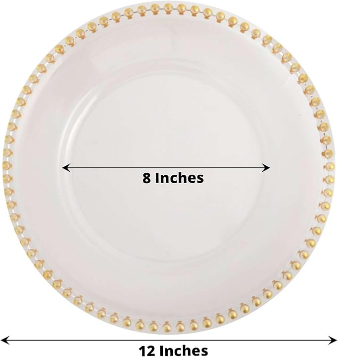 Efavormart 6 Pack 12" Gold Clear Acrylic Round Charger Plates With Beaded Rim Dinner Charger Plates