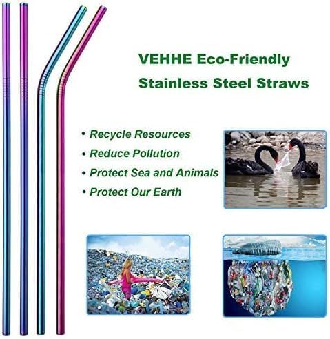 VEHHE Metal Straw Stainless Steel Straws Drinking Reusable Straws 4 Set -10.5" Ultra Long Rainbow Color-Cleaning Brush for 2030 Oz for Yeti RTIC SIC Ozark Trail Tumblers (2 Straight2 Bent1 Brush)