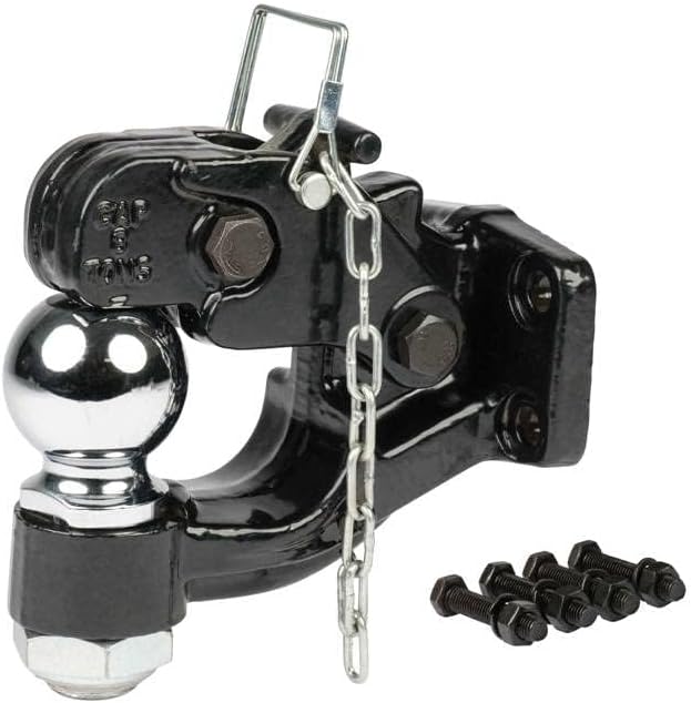 Mytee Products Pintle Hitch with 2-5/16-Inch Trailer Ball, 8 Ton Combination Hitch with Mounting Kit | Bolt On Adjustable Pintle Hook Ball Combo - Powder-Coated, Heavy-Duty