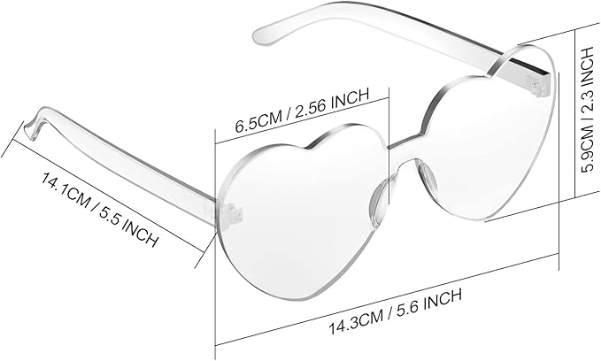 Maxdot Heart Shape Sunglasses Rimless Transparent Heart Glasses Colorful Party Favors