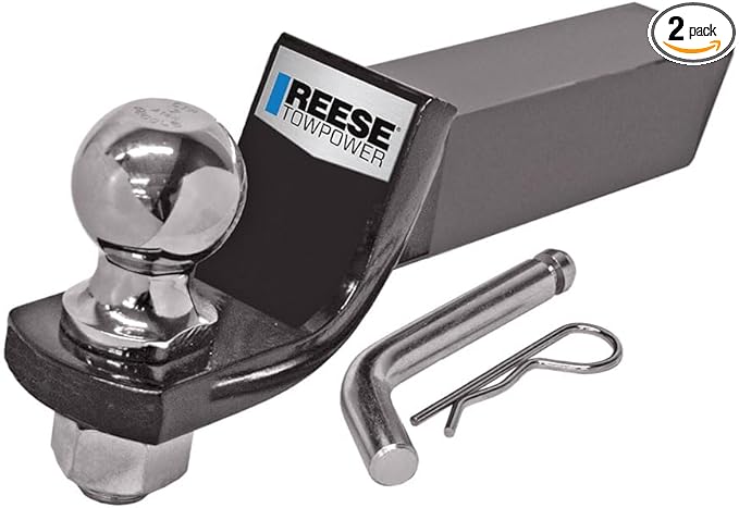 Trailer Hitch Ball Mount Starter Kit, Fits 2 Inch Square Receiver, 2 Inch Drop, 6,000 lbs. Capacity, Includes 2 Inch Trailer Ball and Pin & Clip, Black