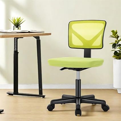 Armless Ergonomic Home Office Chair wLumbar Support, Low Back Rolling Swivel Chair with Adjustable Height - Yellow
