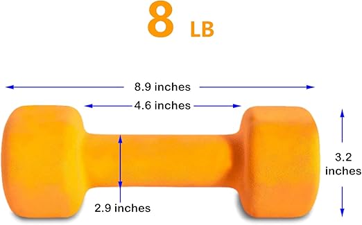 8LB Set of 2 Hex Dumbbells Rubber Coated Cast Iron Hex Black Dumbbell Free Weights for Exercises Neoprene Dumbbell Hand Weights Anti-Slip Anti-roll Hex Shape Colorful 8Lbs Pair