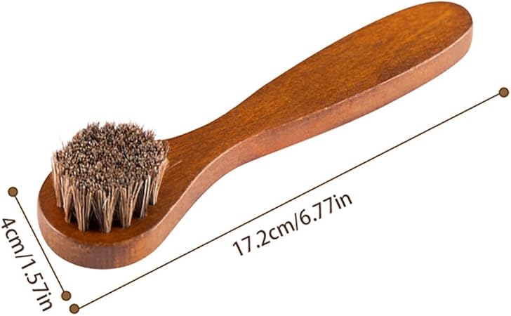 Horsehair Shine Shoes Brush Kit Polish Dauber Applicators Cleaning Leather Shoes Boots Care Brushes Suede Cleaner Coat Sofa Car Cushion Brush with Microfiber Shoe Cloth Wooden Handle, Type 2