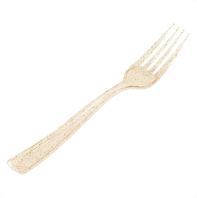 Goodluck 50 Pack Gold Glitter Plastic Forks, Heavy Duty Gold Glitter Forks Disposable, Gold Glitter Plastic Cutlery Perfect for Weddings, Parties, Dinners and Christmas