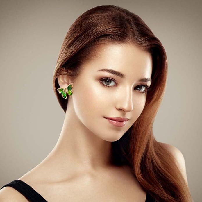Butterfly Earrings for Women,Sparkle Glass Crystal Gemstone Butterfly Stud Earring, Valentine's Day Anniversary Birthday Wedding Mother's Day Butterfly Jewelry