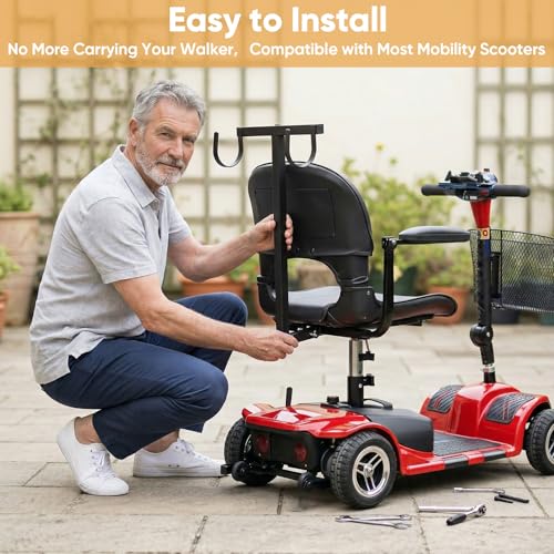 tonchean Universal Walker Holder for Mobility Scooter, Heavy Duty Mobility Scooter Accessories, Compatible with Pride & Golden, Large Load-Bearing, Lightweight, Easy Install - Black