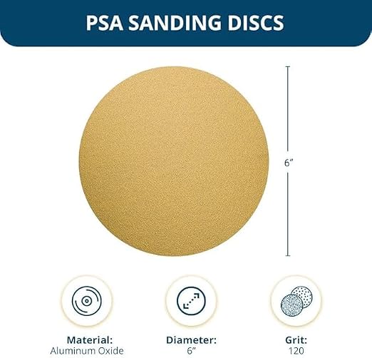 Benchmark Abrasives Professional 6 Inch 19pc, PSA Gold Aluminum Oxide Sanding Discs for Automotive DA Sanders Surface Blending Orbital Sanders 120 Grit (pack of 19)