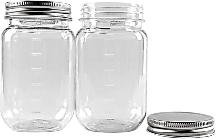 novelinks 16 Ounce Clear Plastic Jars Containers With Screw On Lids - Refillable Round Empty Plastic Slime Storage Containers for Kitchen Household Storage - BPA Free (10 Pack)