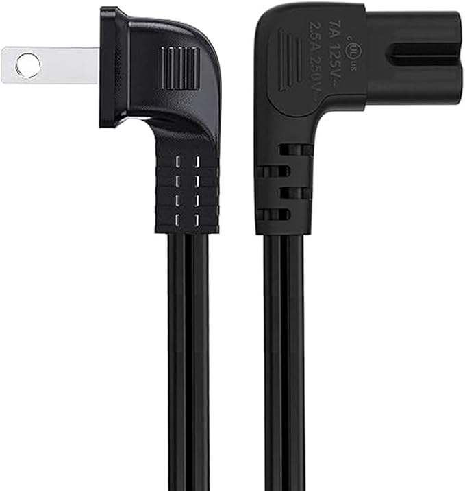 AC power cord for Samsung TV 24, 32, 43, 49, 50, 55, 55, 70, 60, 65, 75, 90 inches, 90 degree angle, C7 power cable compatible with LG TV 24, 28, 32, 40, 43