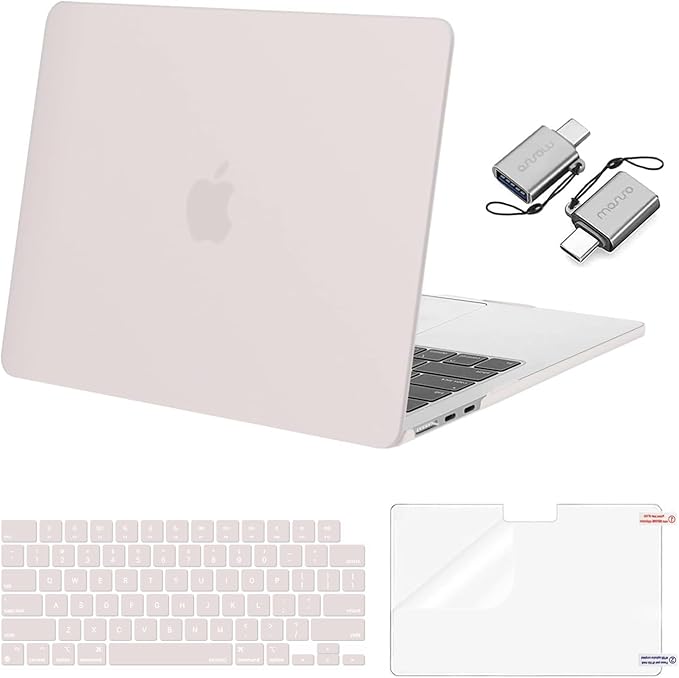 MOSISO Compatible with MacBook Air 13 inch Case 2025 2024 2023 2022 M4 A3240 M3 A3113 M2 A2681, Plastic Hard ShellKeyboard CoverScreen FilmType C for MacBook Air 13.6 inch Case, Stone Gray