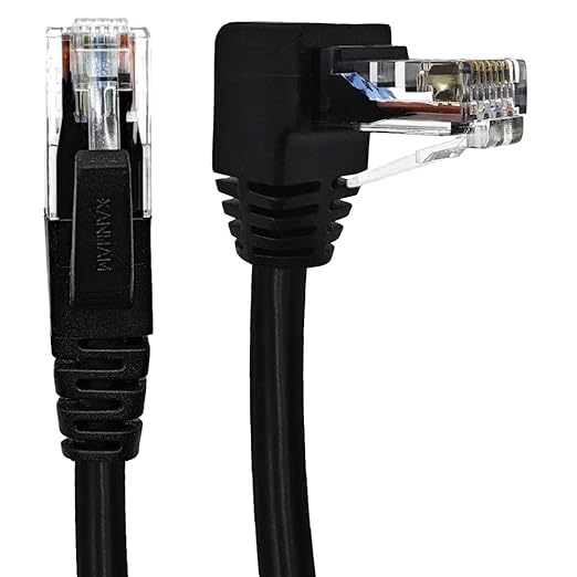 90 Degree Cat 6 Ethernet Cable Upward Angle 3.3FT RJ45 Network Patch Cord DownUpRightLeft Angle LAN Connection Cable for Router, Modem, PC, Computer, Laptop, and Smart TV, Black