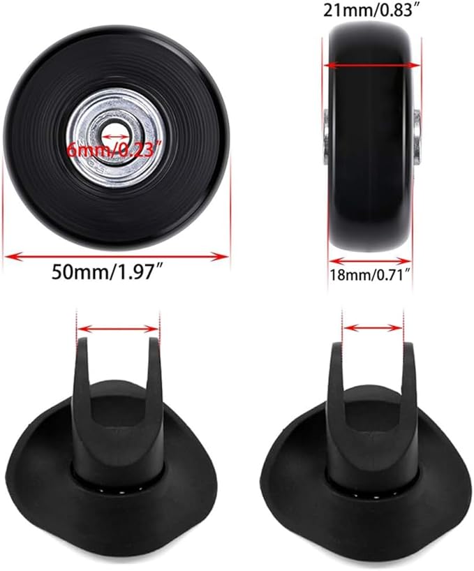 50 x 18mm Set of 4 Luggage Suitcase Replacement Wheels, Rubber Swivel Caster Wheels Bearings Repair Kits