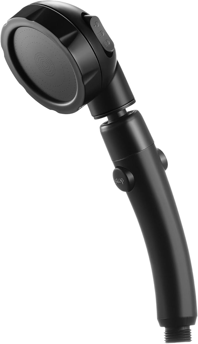 Marbrasse High Pressure Shower Head, 3-Settings Handheld Showerhead with ONOff Full Shutoff Push Button and Switch to Control Flow, Angle-Adjustable Water Saving Body Sprays (Matte Black)