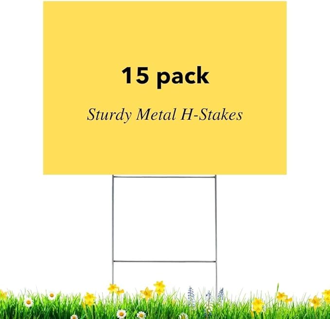 10 x 24 inch H Frame Wire Stake Sign Spikes - Heavy Duty Metal Wire Step Stake Frame for Yard Signs (Pack of 15)