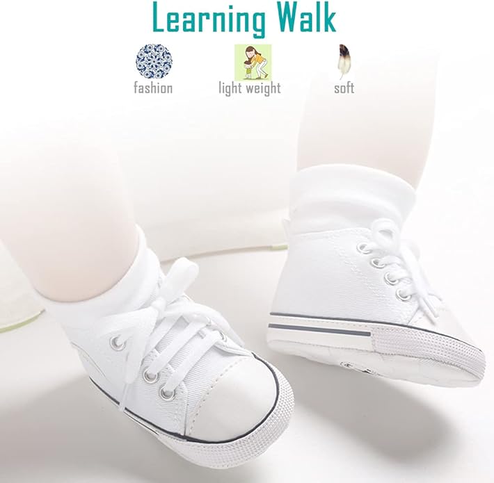 Newborn Baby Girls Boys Canvas Shoes Infant Soft Sole Slip On First Walkers Sneaker Toddler Flat Loafers High Top Crib Denim Unisex Moccasins Shoe