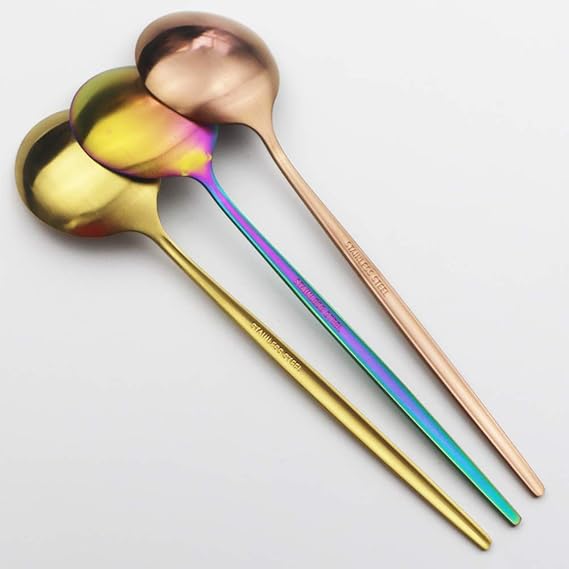 Matte Flatware Sets 6Pcs Dinner Spoons Set Stainless Steel Spoons Soup Spoon Long Handle Dessert Scoop for Rice Porridge Salad Dinnerware (Soup Spoon 8.26"1.41oz, White Silver)