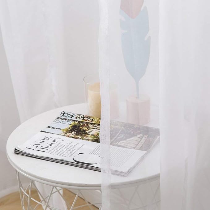 MIULEE 2 Panels Solid Color White Sheer Window Curtains Elegant Window Voile PanelsDraperiesTreatment for Bedroom Living Room (54 X 45 Inches White)
