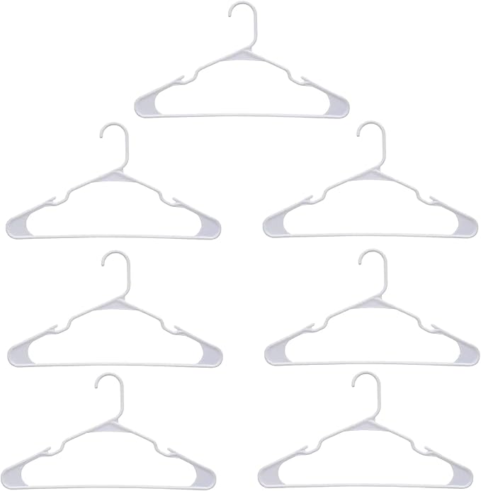 White Plastic Adult-Sized Hangers, 7 Hangers Per Package