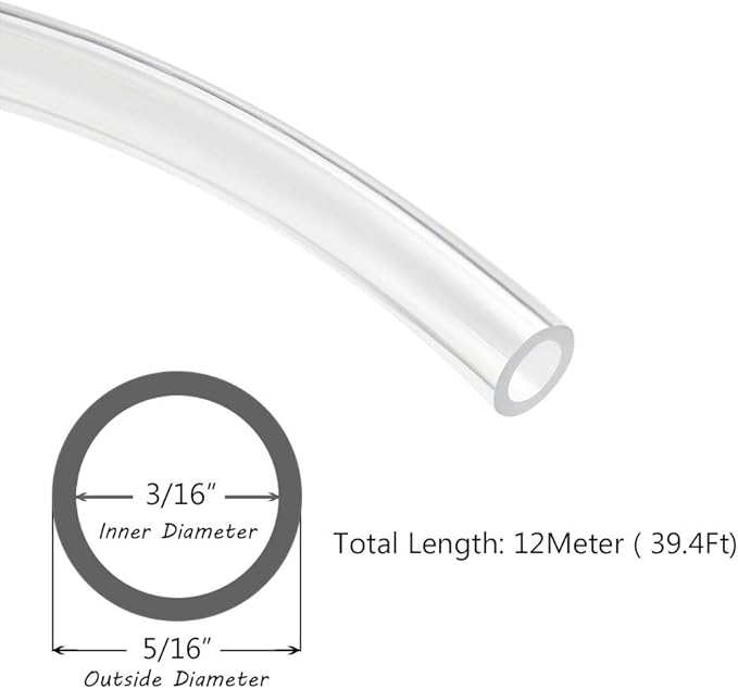 Beduan Pneumatic Tubing Pipe 5/16" OD Clear Air Compressor PU Line Hose Tube for Water Fluid Transfer 12Meter 39.4ft