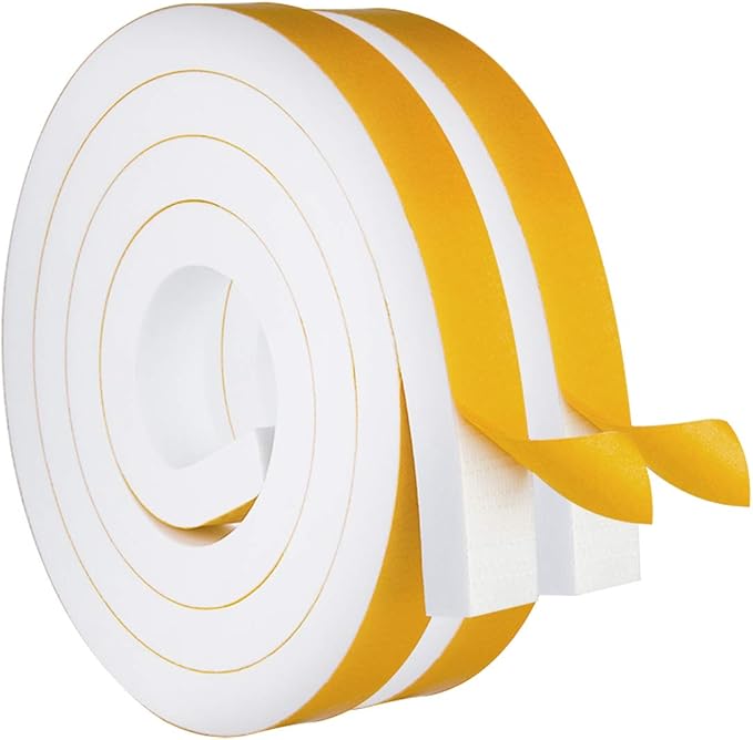White Door Window Weather Stripping Self Adhesive Foam Tape 1 in 34 in 13 Ft, High Density Foam Sealing Strip Window Insulation Weatherproof Gasket Tape for Doors and Windows