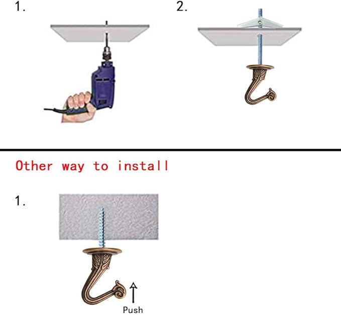 Wocoe 10 Sets Ceiling Hooks - Heavy Duty Swag Hook with Steel Screws Bolts and Toggle Wings for Hanging Plants and Toggle Wings Ceiling Installation Cavity Wall Fixing Brass