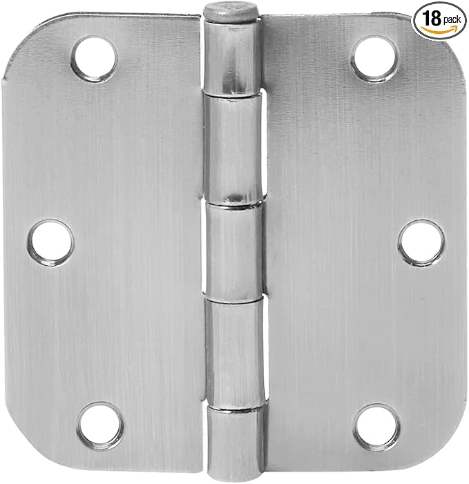 Basics Interior Door Hinge, Rounded, 3.5 x 3.5 Inch, Satin Nickel - Pack of 15