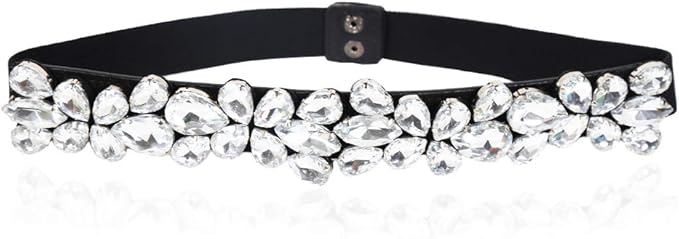 Women Rhinestone Belt Crystal Sparkly Elastic Thin Belts for dressy Lady