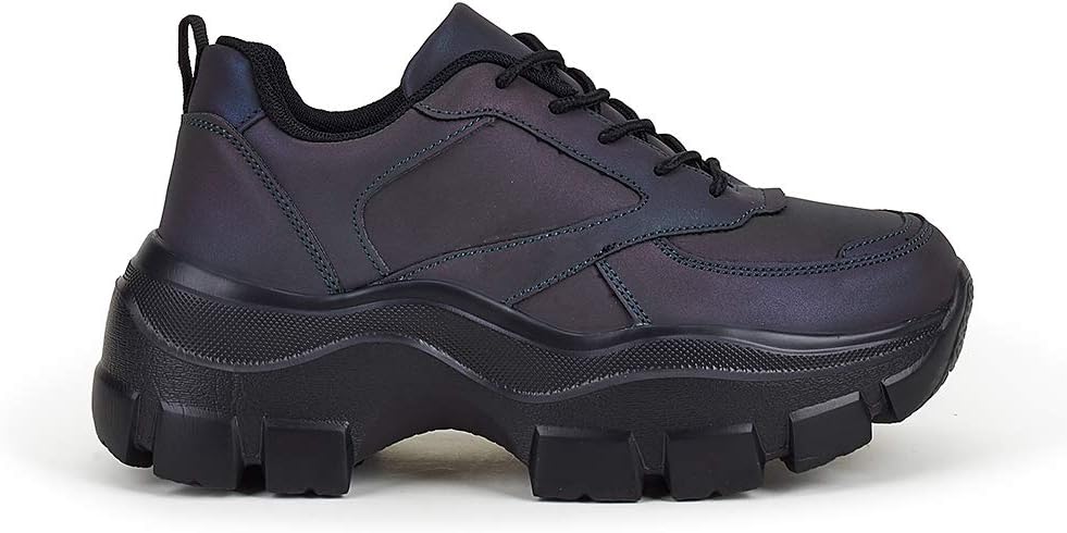 LUCKY STEP Women Chunky Platform Dad Colorblock White Neon Green Fuchsia Hologram Silver Casual Lace-Up Walking Sneakers