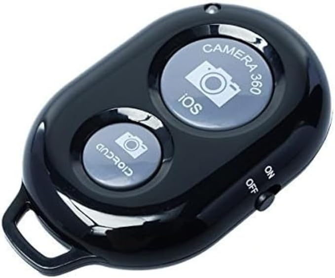 Wireless Remote Control Shutter Buttons for iPhone and Android Smartphones, 1, Black, Round with Microfiber Cleaning Cloth