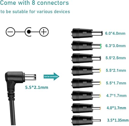 12V DC Car Charger for Portable DVD Player, Universal Car Cigarette Lighter Power Cord with 8 Connectors, Compatible with DBPOWER, RCA, APEMAN, Sylvania DVD Player, Spectra S1 S2 Pumps, Carplay Screen