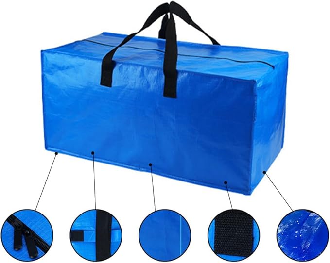 Large Thick Storage Bag,Multi-Purpose PP Woven Moving Bag with Strong Handle Zippers,Space Saving Packing Bags Easy to Clean,29"x13"x15" (Dark Blue)