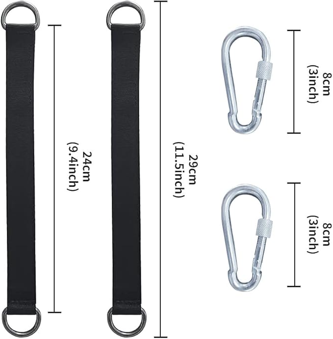 1 PCS Black Tree Swing Straps Hanging Kit with 2 Heavy Duty Carabiners (Stainless Steel), Tree Swing Hanging Kit for Swing Seat, Plank, Camping Hammock, Holds 2200 LBS