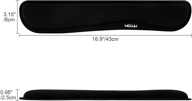 VECUU Keyboard Wrist Rest, Pad with Ergonomic Raised Memory Foam for Easy Typing Pain Relief, Anti-Slip Wrist Support Suit for Computer, Laptop, Office, PC Gaming (Black)