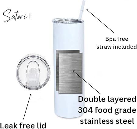20 OZ Sublimation Skinny Tumbler with Lid, Straw, Vacuum Insulated Double Wall, White Stainless Steel, 1 pack, single