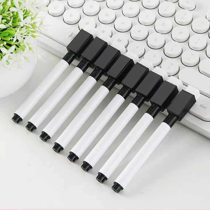 Fine tip Dry Erase Black Markers with Magnetic Cap and Eraser, Perfect for Dry Erase Boards and Whiteboards Pack of 8