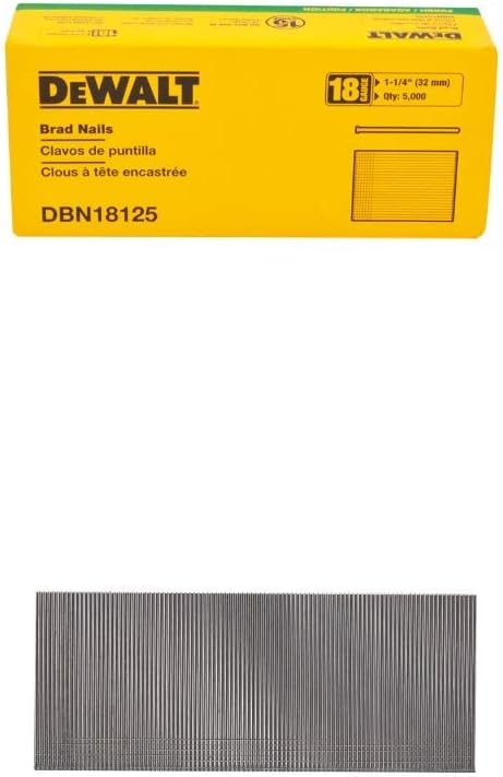DEWALT DBN18125 Heavy Duty 18 Gauge, 1-14-Inch Brad Nail (5000-Pack) and DEWALT DBN18200 Heavy Duty 18 Gauge, 2-Inch Brad Nail (5000-Pack)