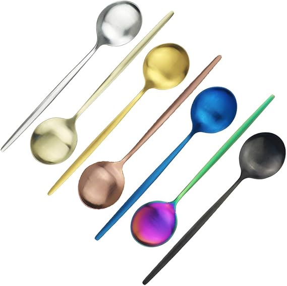 Matte Flatware Sets 6Pcs Dinner Spoons Set Stainless Steel Spoons Soup Spoon Long Handle Dessert Scoop for Rice Porridge Salad Dinnerware (Soup Spoon 8.26"1.41oz, White Silver)