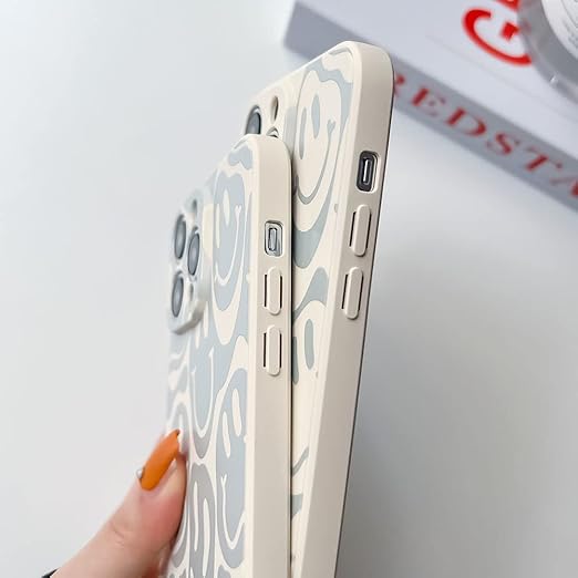 KERZZIL Cute Funny Face Phone Case Compatible with iPhone 13 Pro Max,Liquid Silicone Girly Cases,Cartoon Grimace Soft Gel Rubber Full-Body Protective Microfiber Lining Shockproof Cover(Beige)