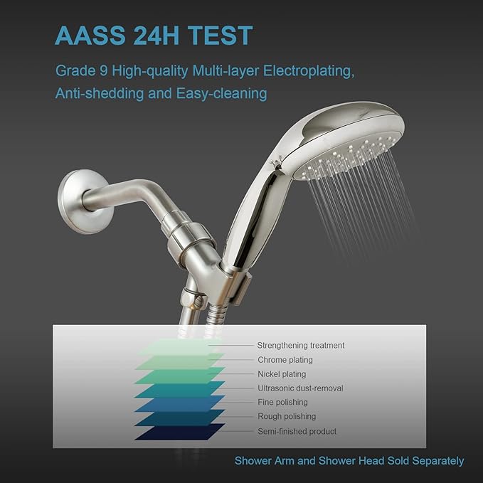 OFFO Shower Head Holder for Handheld Shower Head, Brushed Nickel Adjustable Shower Arm Mount for Connecting Shower Arm and Shower Hose, 12 Inch IPS Female Inlet and Male Outlet