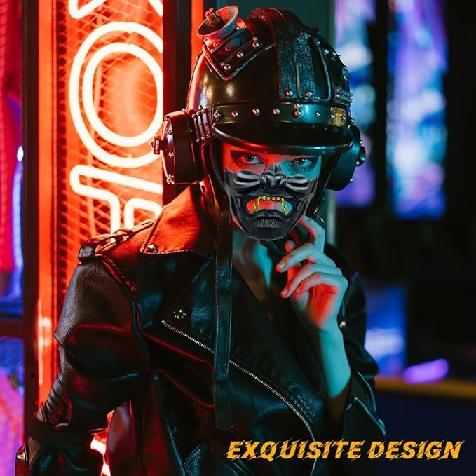 Oni Samurai Mask Half Face Japanese Warrior Mask Ghost Warrior Character Masks Novelty Halloween Party Cosplay Costume Cool Halloween Cosplay Prop for Boys Girls Adults Kids Party Accessory