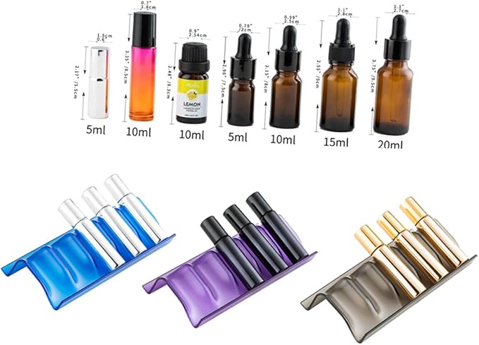 3pcs Essential Oil Bottle Storage Rack Stackable Organizer Slots for Easy Access for Tabletops Black Plastic Household Organizing
