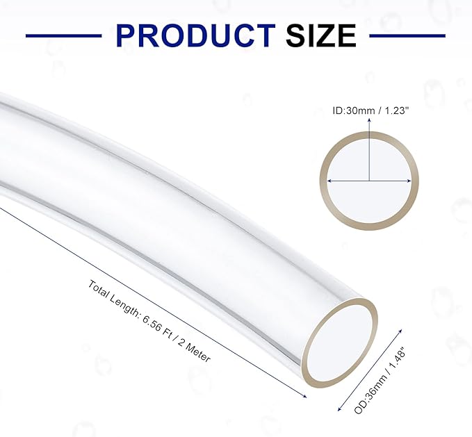uxcell PVC Tubing, 30mm ID x 36mm OD - 6 Feet Long Clear Vinyl Water Pipe, Lightweight Plastic Flexible Water Pipe for Aquaponics, Air Hose, Irrigation