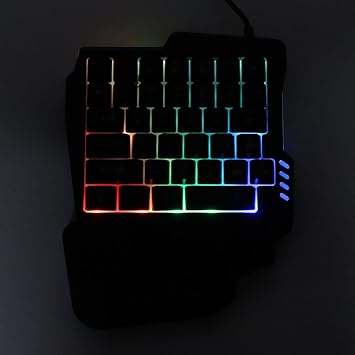 Sazao One Handed Gaming Keyboard, Three Colors Backlight Wide Palm Rest 35 Keys Gaming Keyboard for Computer for Mobile Games