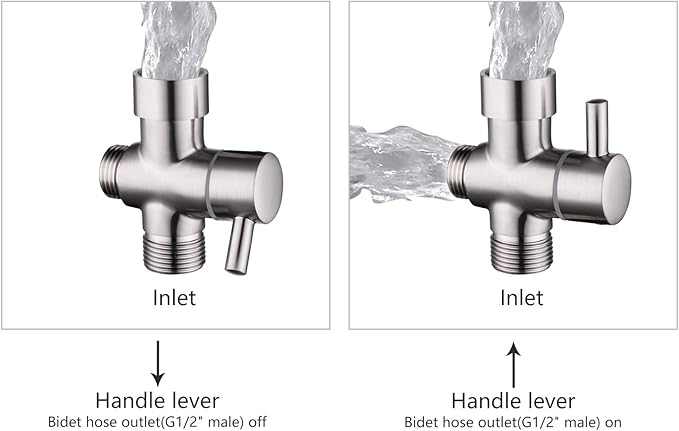 Metal T-adapter with Shut-off T Valve, 78 or 1516 and G12 3-way Water Tee Connector,for Handheld Toilet Bidet Spray Bathroom,Chrome, DSF006